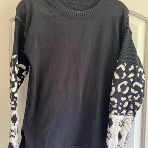 Free People Black Leopard Sleeve Women's Sweater